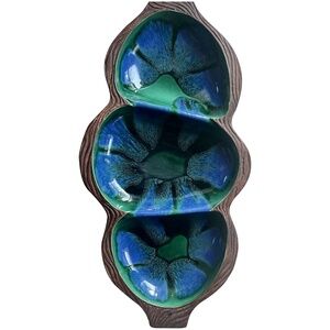 Colorful Mid-Century Charm- Sequoia Ware 1960s Divided Dish, Tones of blues & Gr